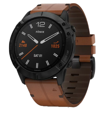 Garmin Fenix 6X Sapphire Black DCL with Chestnut Leather Band (010-02157-13) by Garmin