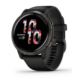  Garmin Venu 2 - Slate Stainless Steel Bezel with Black Case and Silicone Band 