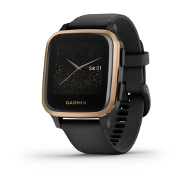 Garmin Venu Sq – Music Edition Rose Gold Aluminum Bezel with Black Case and Silicone Band